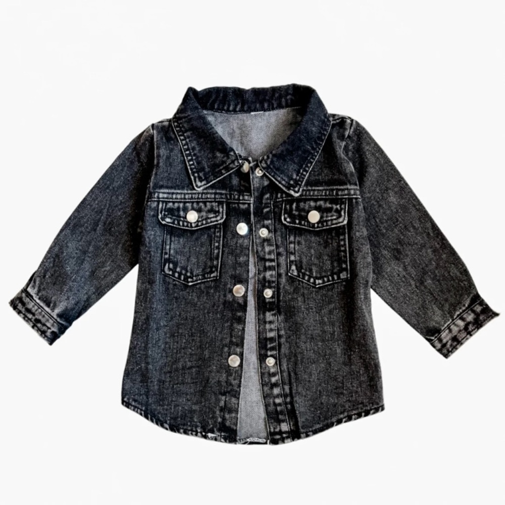 Kids Distressed Denim Jacket- Dark Washed